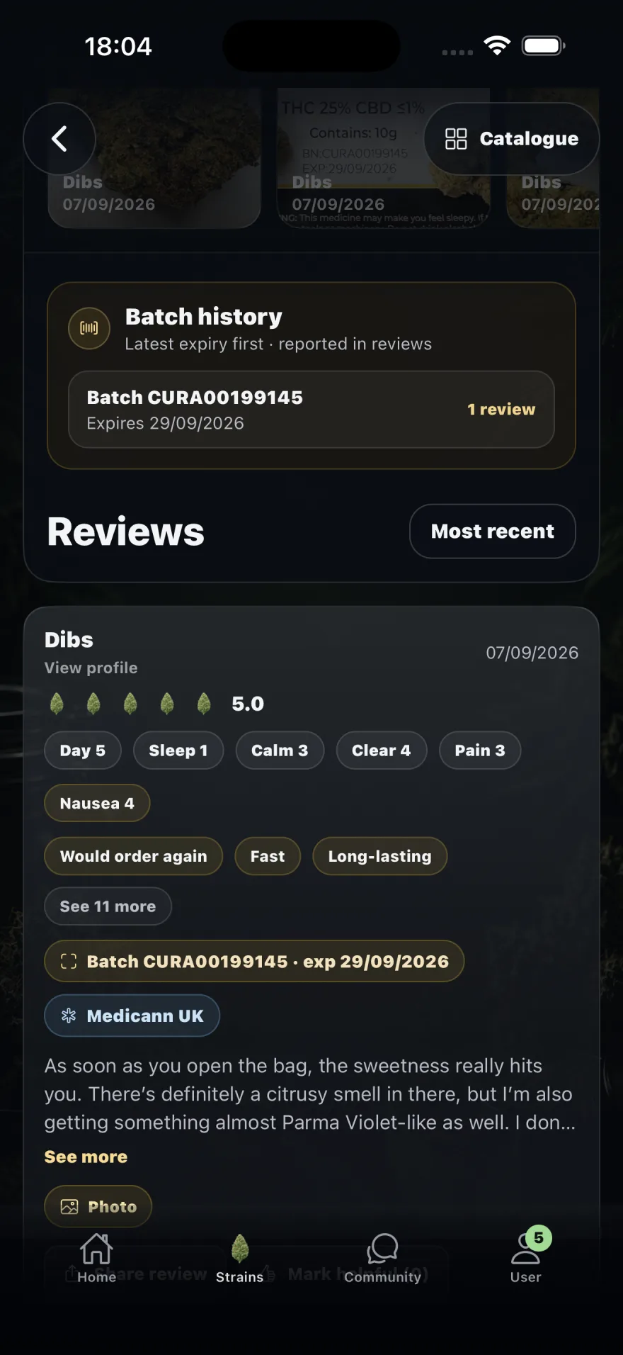 Review Budz patient review detail screen